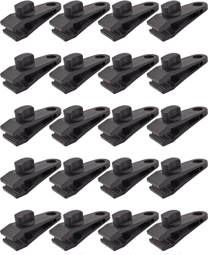 BINCKIN Tarp Clips, 20 Pack Tent Clip Heavy Duty Lock Grip, Heavy Duty Tarp Clamps for Pool Awning Cover, Car Cover (Black) - Image 1